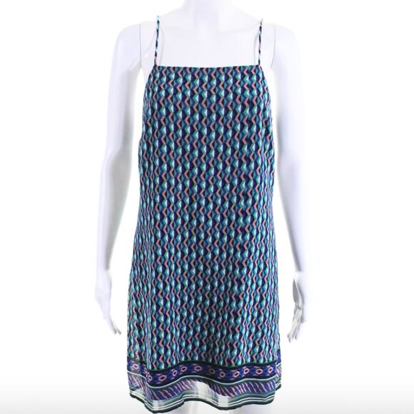 Anthropologie Maeve Blue Geometric Print 100% Silk Slip Dress S NWT - Picture 2 of 8